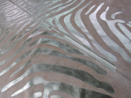 Zebra Cowhide with Metallic Stripes (rose gold) Size: 8x6 feet M-1035