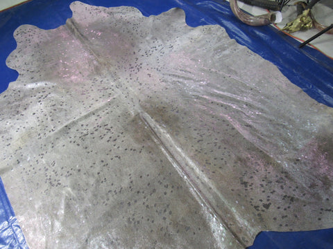Pewter Metallic Acid Washed Cowhide Rug Size: 8x6.5 feet C-1768
