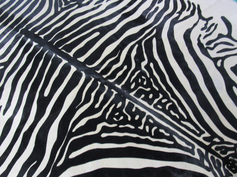 Zebra Cowhide Rug Beige Background (rugged with a few scars) Size: 7x6 feet M-1036