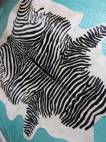 Zebra Cowhide Rug Beige Background (rugged with a few scars) Size: 7x6 feet M-1036