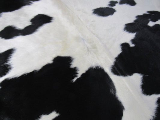 Black & White Cowhide Rug (longish hair/ shiny healthy fur) Size: 7x6.2 feet C-1769