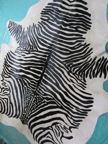 Zebra Cowhide Rug Beige Background (rugged with a few scars) Size: 7x6 feet M-1036