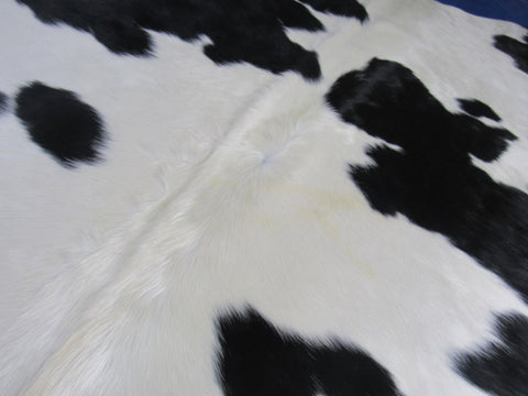 Black & White Cowhide Rug (longish hair/ shiny healthy fur) Size: 7x6.2 feet C-1769