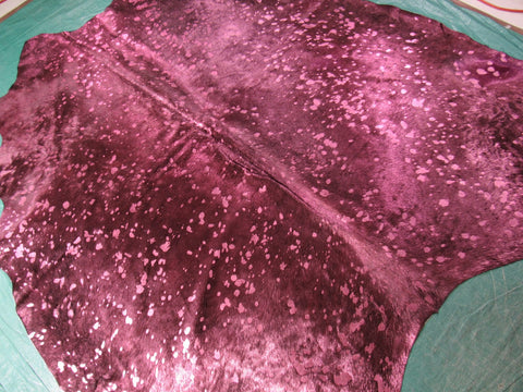 Purple Dyed & Metallic Acid Washed Cowhide Rug Size: 7 1/4x7.5 feet M-1042