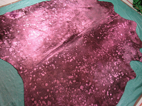 Purple Dyed & Metallic Acid Washed Cowhide Rug Size: 7 1/4x7.5 feet M-1042