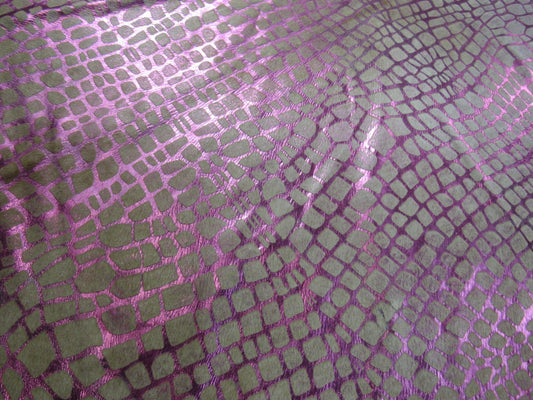 Pink Metallic Crocodile Pattern Cowhide Rug Size: 7.5x5.5 feet O-292