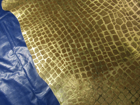 Gold Metallic Crocodile Pattern Cowhide Rug Size: 7.7x6 feet O-294