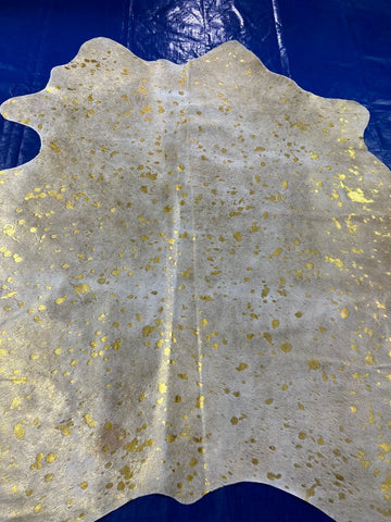 Small Gold Metallic Acid Washed Cowhide Rug Size: 5x5 feet O-323