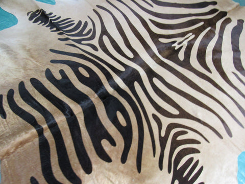 Beige Zebra Print Cowhide Rug (Brown Stripes/ very nice hair) Size: 8x7 feet C-1551