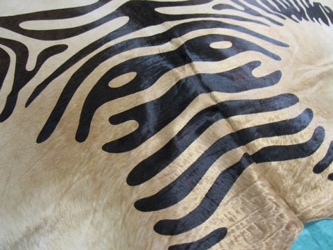 Beige Zebra Print Cowhide Rug (Brown Stripes/ very nice hair) Size: 8x7 feet C-1551