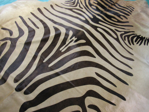 Beige Zebra Print Cowhide Rug (Brown Stripes/ very nice hair) Size: 8x7 feet C-1551