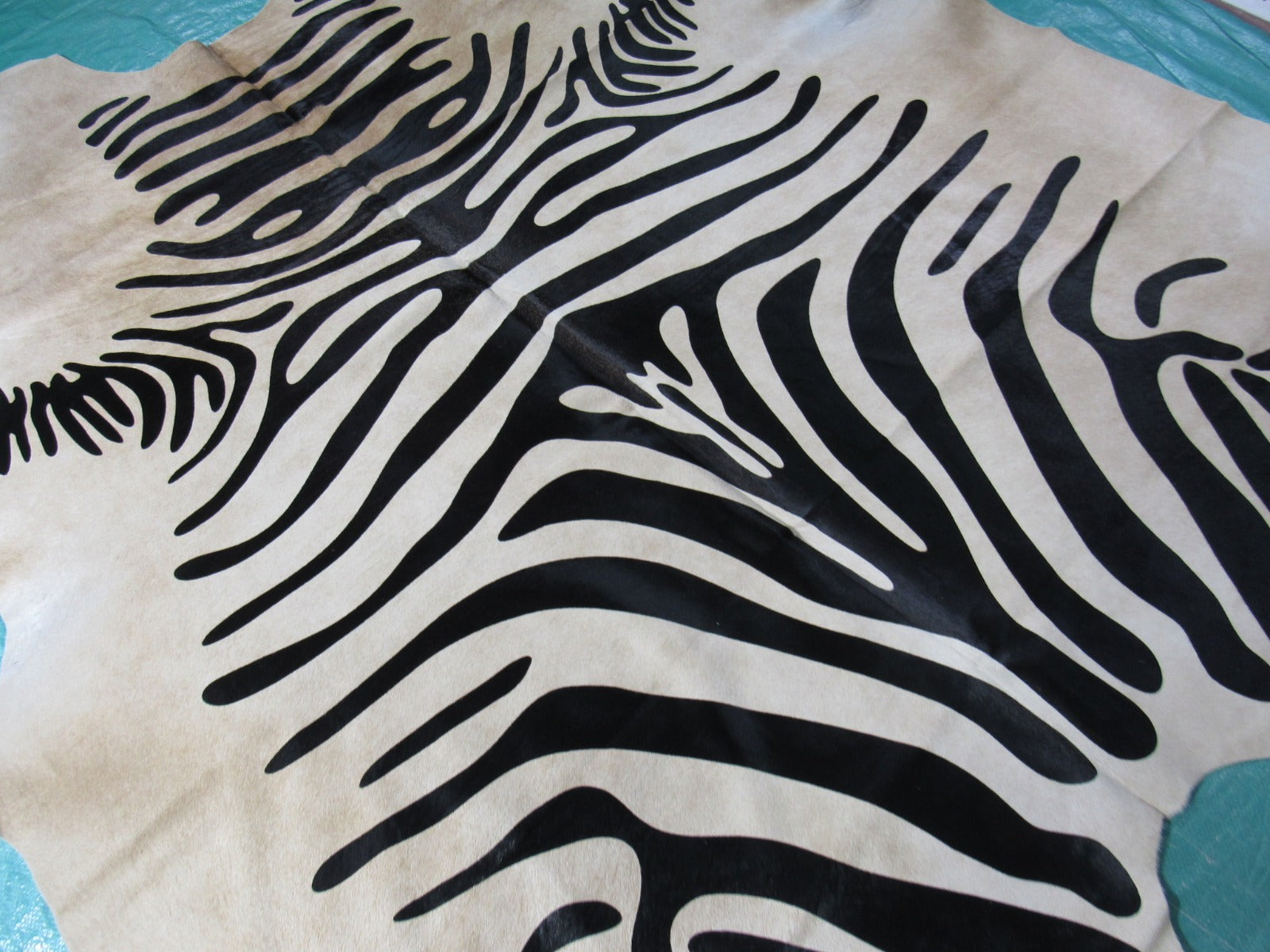 Beige Zebra Print Cowhide Rug (Dark Brown Stripes) Size: 7x6 feet C-1552