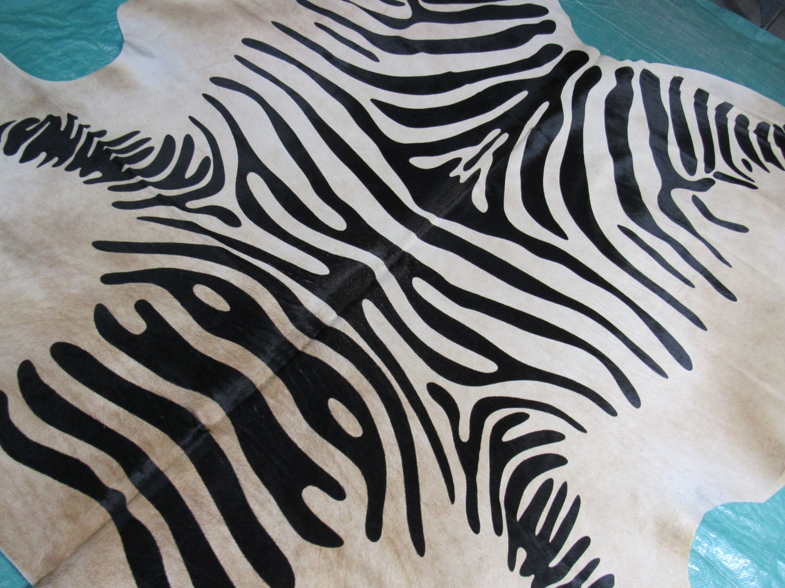 Beige Zebra Print Cowhide Rug (Dark Brown Stripes) Size: 7x6 feet C-1552