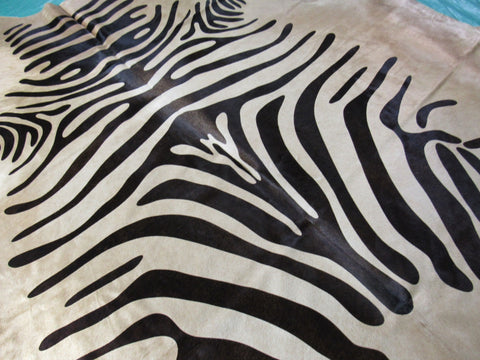 Beige Zebra Print Cowhide Rug (Dark Brown Stripes) Size: 7 1/4x7 feet C-1553