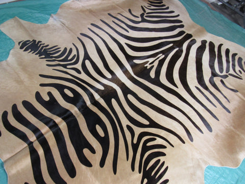 Beige Zebra Print Cowhide Rug (Dark Brown Stripes) Size: 7 1/4x7 feet C-1553