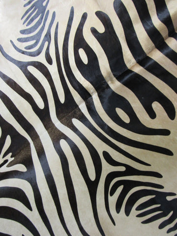 Beige Zebra Print Cowhide Rug (Dark Brown Stripes) Size: 7 1/4x7 feet C-1553