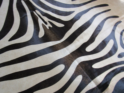 Beige Zebra Print Cowhide Rug (Dark Brown Stripes) Size: 7 1/4x7 feet C-1553