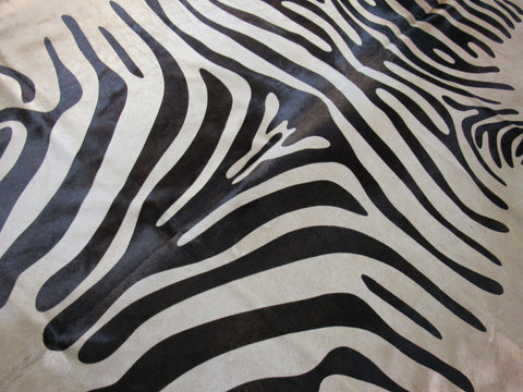 Beige Zebra Print Cowhide Rug (Dark Brown Stripes) Size: 7 1/4x7 feet C-1553