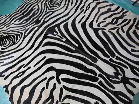 Upholstery Zebra Print Cowhide Rug (background is beige, huge and GORGEOUS!) Size: 8x6 1/4 feet C-1557