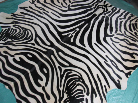 Upholstery Zebra Print Cowhide Rug (background is beige, huge and GORGEOUS!) Size: 8x6 1/4 feet C-1557