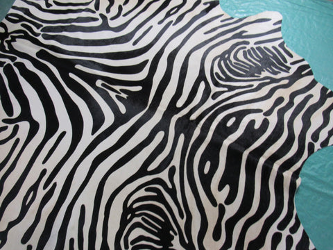 Upholstery Zebra Print Cowhide Rug (background is beige, huge and GORGEOUS!) Size: 8x6 1/4 feet C-1557