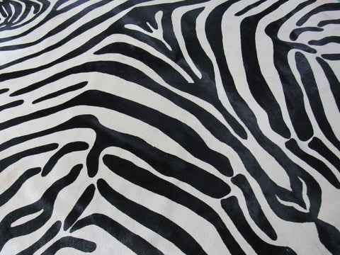 Upholstery Zebra Print Cowhide Rug (background is beige - GORGEOUS!) Size: 7x6 feet C-1558