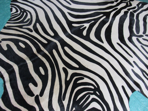 Upholstery Zebra Print Cowhide Rug (background is beige - GORGEOUS!) Size: 7x6 feet C-1558