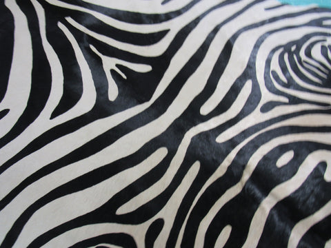 Upholstery Zebra Print Cowhide Rug (background is beige - GORGEOUS!) Size: 7x6 feet C-1558