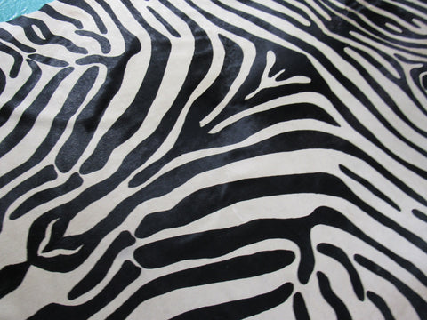 Upholstery Zebra Print Cowhide Rug (background is beige - GORGEOUS!) Size: 7x6 feet C-1558