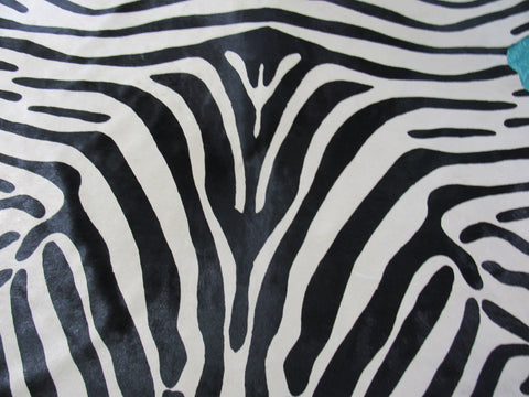 Upholstery Zebra Print Cowhide Rug (background is beige - GORGEOUS!) Size: 7x6 feet C-1558