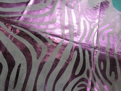 Pink Metallic Zebra Cowhide Rug Size: 7.5x7 feet C-1560