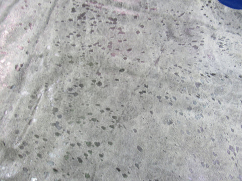 Dark Silver Acid Washed Cowhide Rug on Grey Background (1 scratch line) Size: 7x6.5 feet C-1809
