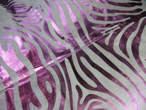 Pink Metallic Zebra Cowhide Rug Size: 7.5x7 feet C-1561