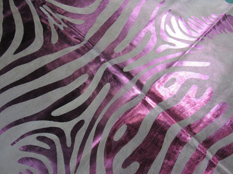 Pink Metallic Zebra Cowhide Rug Size: 7.5x7 feet C-1561