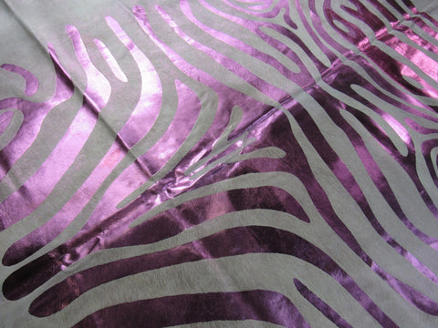 Pink Metallic Zebra Cowhide Rug Size: 7.5x7 feet C-1561