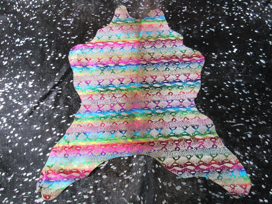 Tapis en peau de veau métallisé arc-en-ciel Taille : 40x38" C-1567