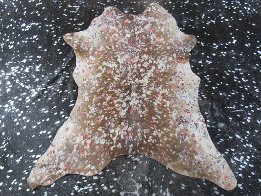 Beige Calf Skin with Floral Acid Washed Size: 40x37" C-1573