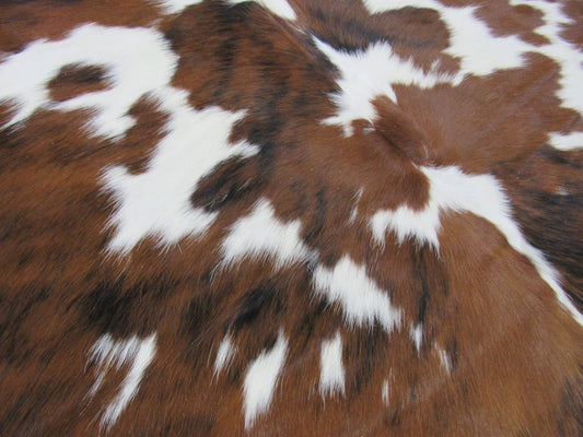 Tricolor Cowhide Rug (mainly brown tones) Size: 6.7x6 feet C-1827