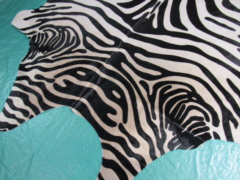 Upholstery Zebra Cowhide Rug (beautiful but neck area and edge of hind legs is a bit darker) Size: 7 1/4x6 1/4 feet C-1575