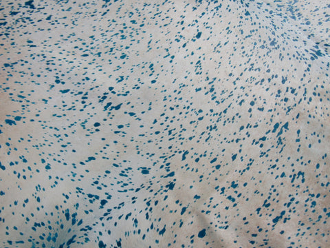 Huge Light Beige Cowhide Rug with Blue Turquoise Acid Washed Size: 9x7.5 feet C-1578