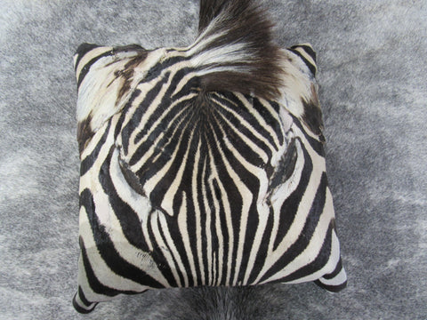 Zebra Face Pillow 13x13 inches Real Burchell's Zebra Leather Pillow - Made in USA