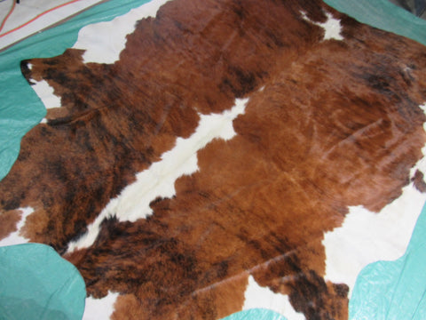 Gorgeous Tricolor Cowhide Rug (huge) Size: 7 3/4x6 3/4 feet C-1586