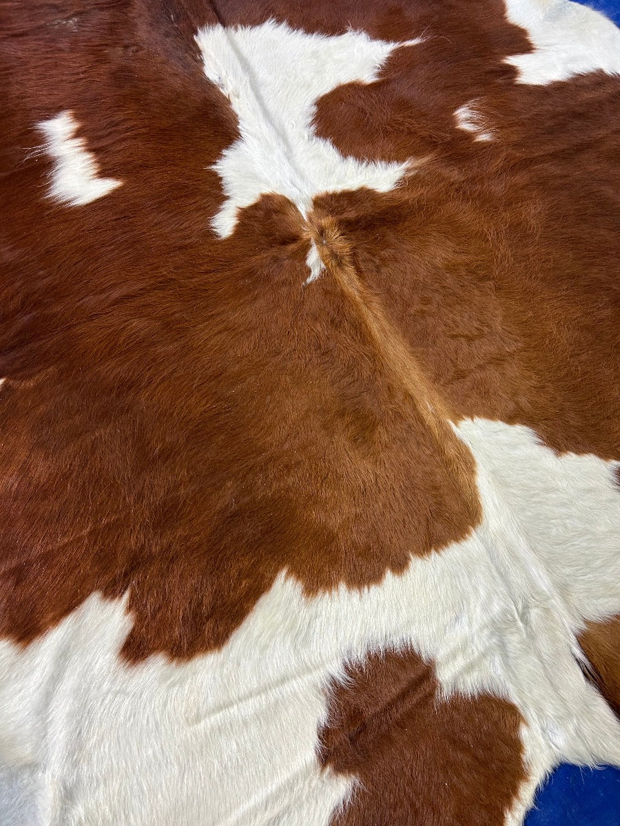 Brown & White Cowhide Rug (longish hair) Size: 6x6 feet O-347