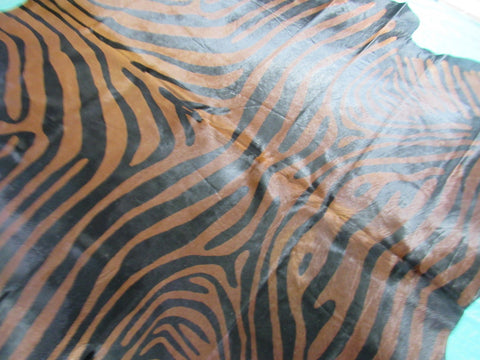 Zebra Cowhide Rug (Black Stripes, Brown Background) Size: 7 1/4x6 3/4 feet K-153a