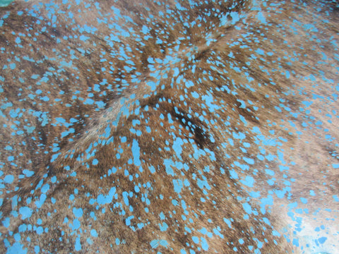 Brindle Cowhide Rug with Turquoise Acid Washed Size: 7x7 feet K-155a