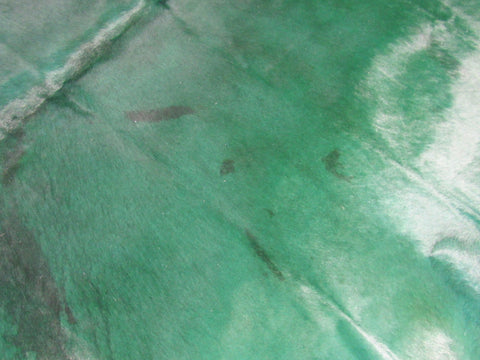 Emerald Green Dyed Cowhide Rug (color not 100% even/has spots see video/1 small hole) Size: 7' x 7' C-1595