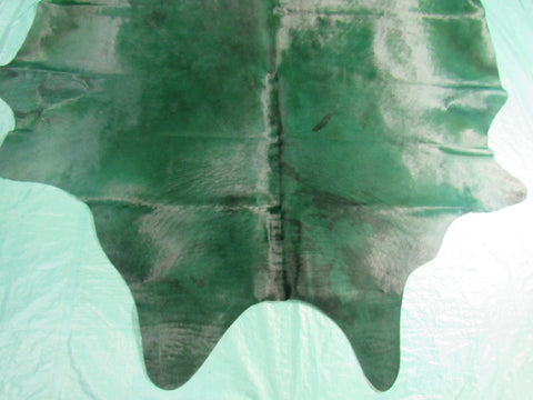 Emerald Green Dyed Cowhide Rug (color not 100% even/has spots see video/1 small hole) Size: 7' x 7' C-1595