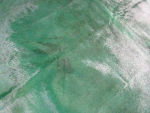 Emerald Green Dyed Cowhide Rug (color not 100% even/has spots see video/1 small hole) Size: 7' x 7' C-1595