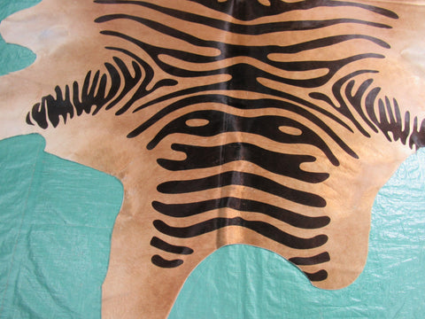 Zebra with Brown Stripes & Beige/Golden Shiny Background Cowhide Rug Size: 7.5x7 feet C-1600