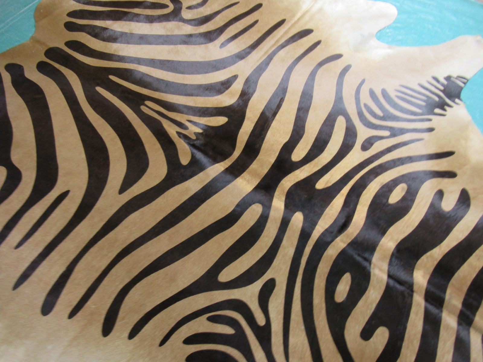 Zebra with Brown Stripes & Beige/Golden Shiny Background Cowhide Rug Size: 7.5x7 feet C-1600